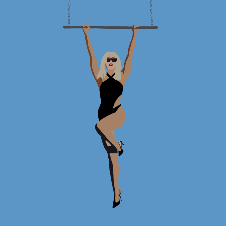 The album cover features Cyrus hanging from a trapeze in the sky. 