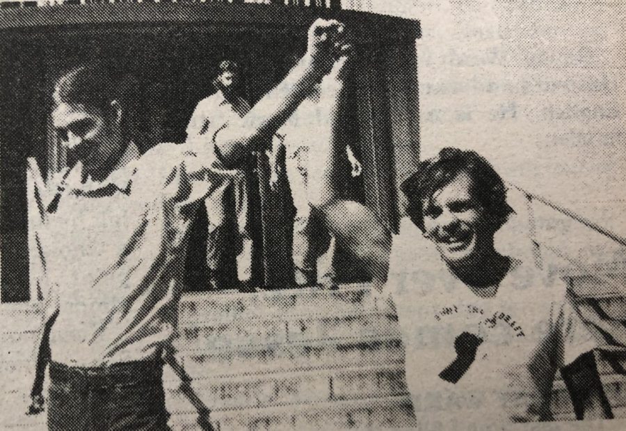 Draft protesters face arrest as they leave the federal court building in 1980. Protesters face arrest today for failing to register for the draft within 30 days of their 18th birthday. 