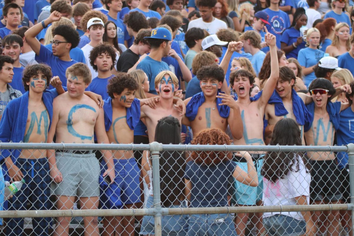 CHEERS+AND+CHESTS%3A+Freshmen+cheer+on+the+Knights+with+%E2%80%9CMcCallum%E2%80%9D+written+across+their+chests+in+blue+paint.+Freshman+Hugo+Smith+said+the+shirtless+display+of+spirit+was+a+spur-of-the-moment+decision.%0A%0A%E2%80%9CEveryone+in+our+row+that+we+were+sitting+with+participated%2C%E2%80%9D+Smith+said.+%E2%80%9CWe+just+told+everyone+%E2%80%98Take+your+shirt+off.+Write+your+letter.%E2%80%99%E2%80%9D%0A%0ASmith+said+he+knew+the+Knights+needed+some+spirit+to+get+through+the+game.+%0A%0A%E2%80%9CIt+says+that+I+care+about+my+team%2C%E2%80%9D+Smith+said.%0A%0ACaption+by+Julia+Copas+with+reporting+by+Ingrid+Smith.