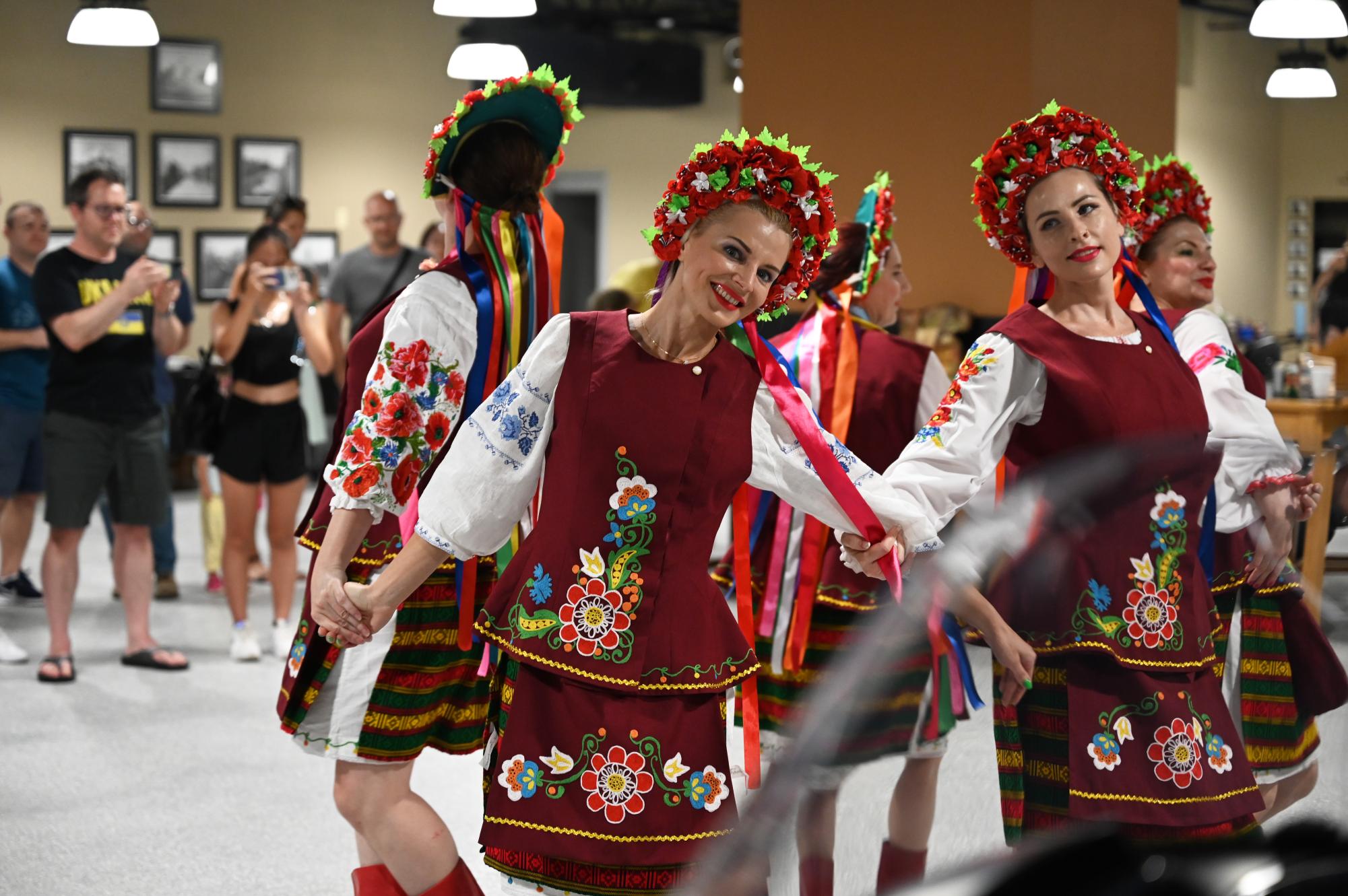The Austin-based folk dance group Sonyashnyk, meaning sunflower in Ukrainian, performs a Ukrainian dance at the celebration of Ukrainian Independence Day 2023. Austin Ukrainians gathered at Saengerrunde Hall to celebrate Ukrainian independence alongside Ukrainian musicians and even U.S. Rep. Lloyd Doggett. It was great, Kate Voinova said. Despite these hard times, we gather together and we celebrated together, and I believe this is what community needed. Photo courtesy of Kate Voinova.