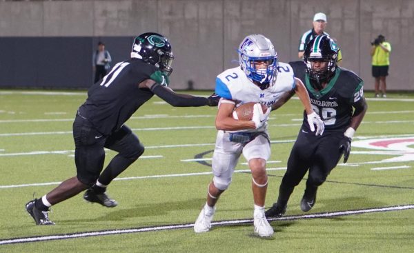 Marc Sanchez, shown here advancing the ball past two Connally defenders in the Cougars win over the Knights last Friday, believes the Knights have the character and chemistry to overcome injuries and bring home a district title in 2023.
