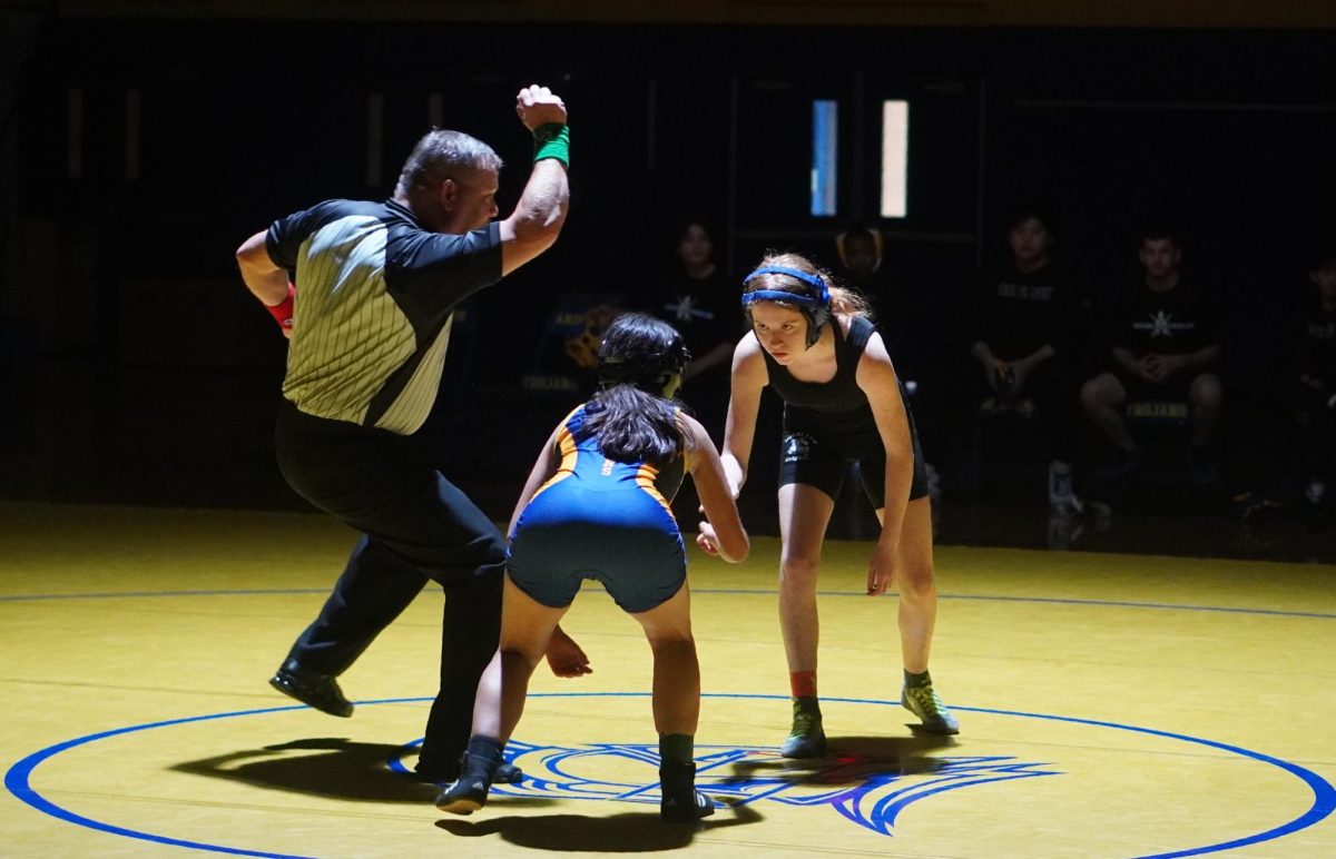 Sophomore London Taylor wrestles at the Anderson duel meet on Nov. 8.