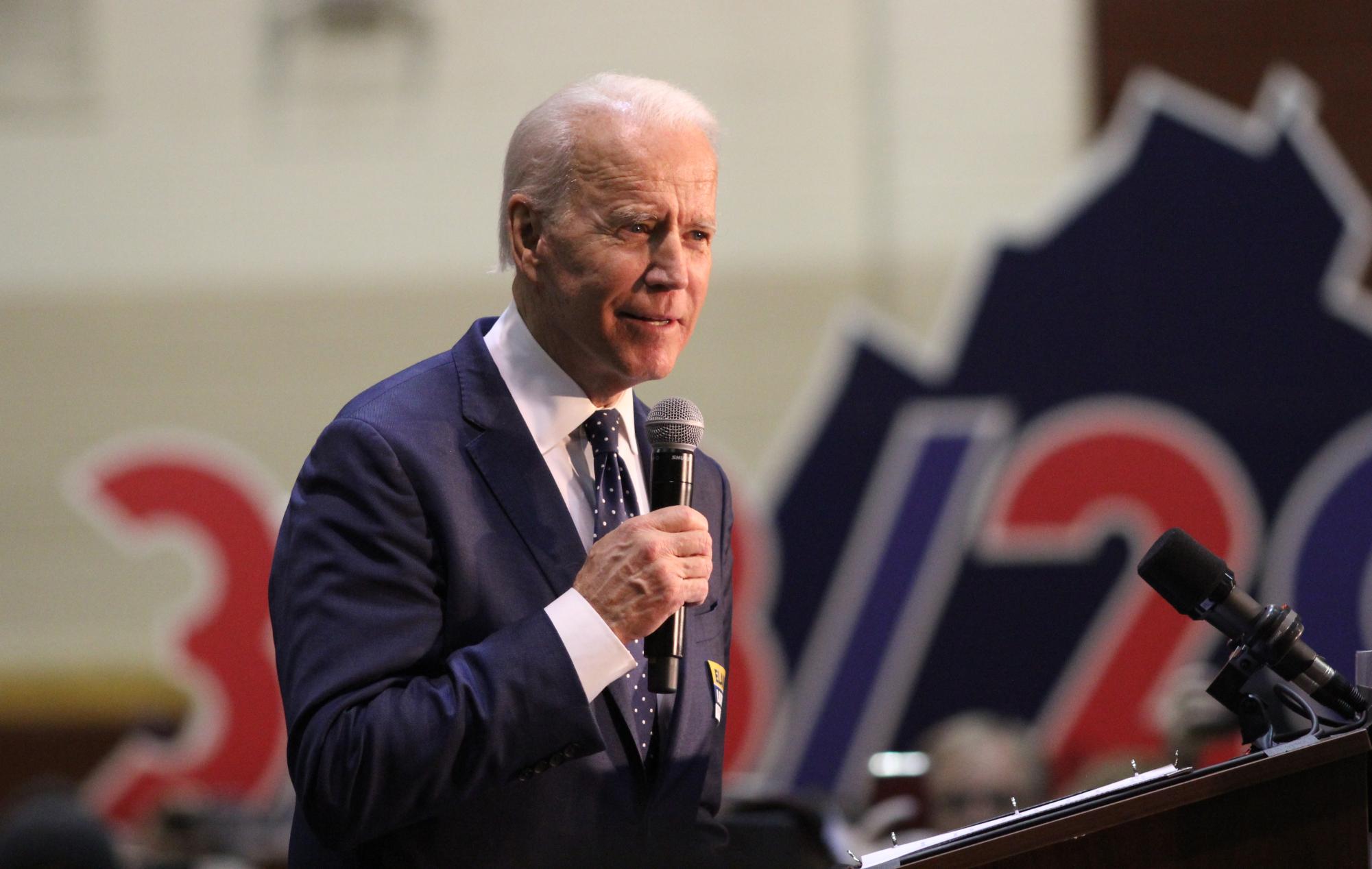 Joe Biden speaks at a rally in Norfolk, Va., at Booker T. Washington High School on March 1, 2020. Photo by Carter Marks, Royals Media. Accessed on the NSPA/ACP photo archive on Flickr. Reposted here under the archive's terms of use. 