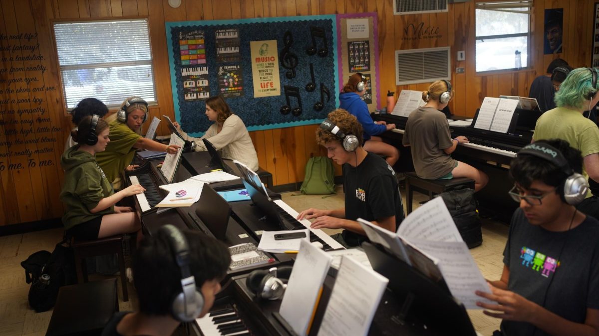 Piano teacher Sarah Wiley's seventh period piano class practices in the newly expanded portable, on Oct. 24.