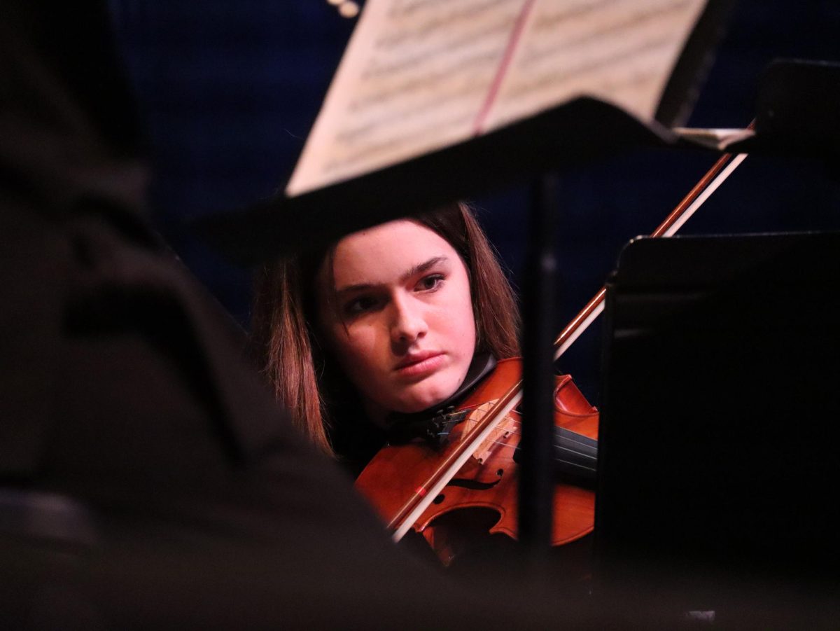 VERTICAL VIRTUOSOS: The McCallum Orchestra performed at its Fall Vertical Team Concert on Wednesday afternoon. The concert featured performances from all ensembles, and the Lamar Middle School orchestra.

The program began with a performance by the Lamar Middle School’s philharmonic orchestra and symphony orchestra, followed by Mac’s ninth-grade orchestra, Mac’s concert orchestra, Mac’s chamber orchestra, and ended with all the musicians coming on stage for a few final songs.

A new member of the orchestra family, freshman violinist Sophia Davis, shared how the freshman orchestra has been preparing for this concert.

“I’ve been practicing a lot, both outside of school and in class during third period,” she said. “It’s been an up-and-down roller coaster some days, but I feel that today’s performance went pretty well.”

The orchestra will continue to work hard in preparation for future concerts and the upcoming UIL season.

Caption by Wren Vanderford.