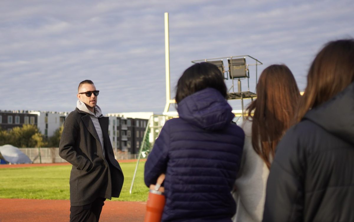 Austin Football Club’s starting keeper, Brad Stuver, came to speak to the McCallum girls soccer program after school on Jan. 7 after the creator of the Austin FC logo and girls soccer parent Marty Butler reached out to him. 
Many of Stuver's comments impressed the coaches and players who heard him speak, but more than one Knight reported that they were impressed with Stuver's resilience in surviving 10 years of professional soccer before landing his first starting gig as the Austin FC goalkeeper. Caption by Maya Tackett. Photo by Daniela Di-Capua. 