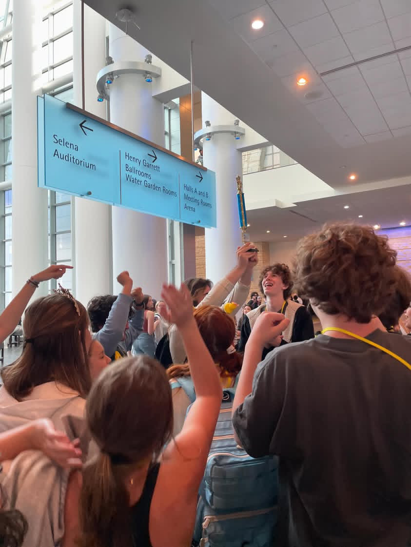 MacTheatre students stare in awe at award won during the 2024 Texas State Thespian festival in Corpus Christi. 