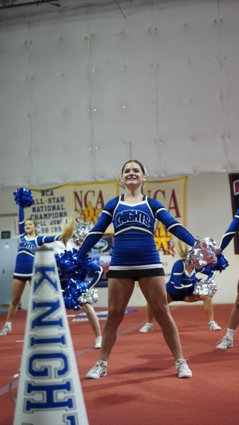 The cheer team performs for an audience of family and friends during showcase last Saturday in preparation for UIL competition in Fort Worth this Friday. 

Sophomore Lainey Butler said the team has been perfecting its routine for months for the competition. 

We have been learning a routine since September from a coach at cheer station and we have been practicing it over and over, multiple times through the months," Butler said. 

Caption by Josie Mullan.
