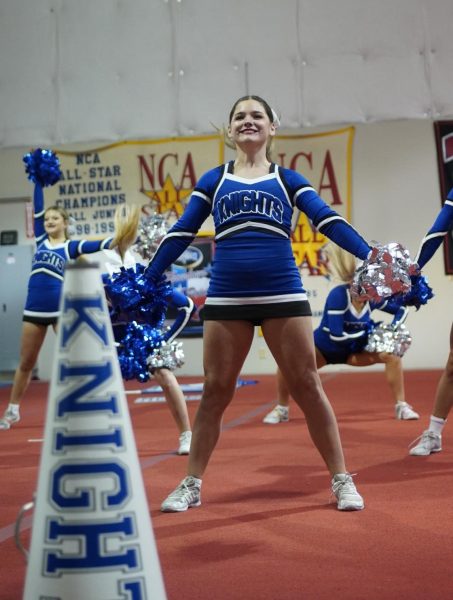 The cheer team performs for an audience of family and friends during showcase last Saturday in preparation for UIL competition in Fort Worth this Friday. 

Sophomore Lainey Butler said the team has been perfecting its routine for months for the competition. 

We have been learning a routine since September from a coach at cheer station and we have been practicing it over and over, multiple times through the months," Butler said. 

Caption by Josie Mullan.
