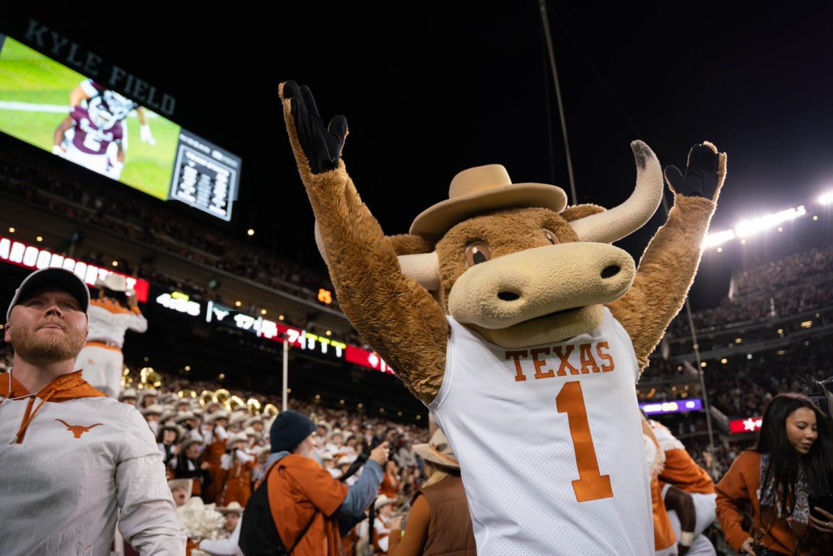 Bevo the longhorn celebrates the victory