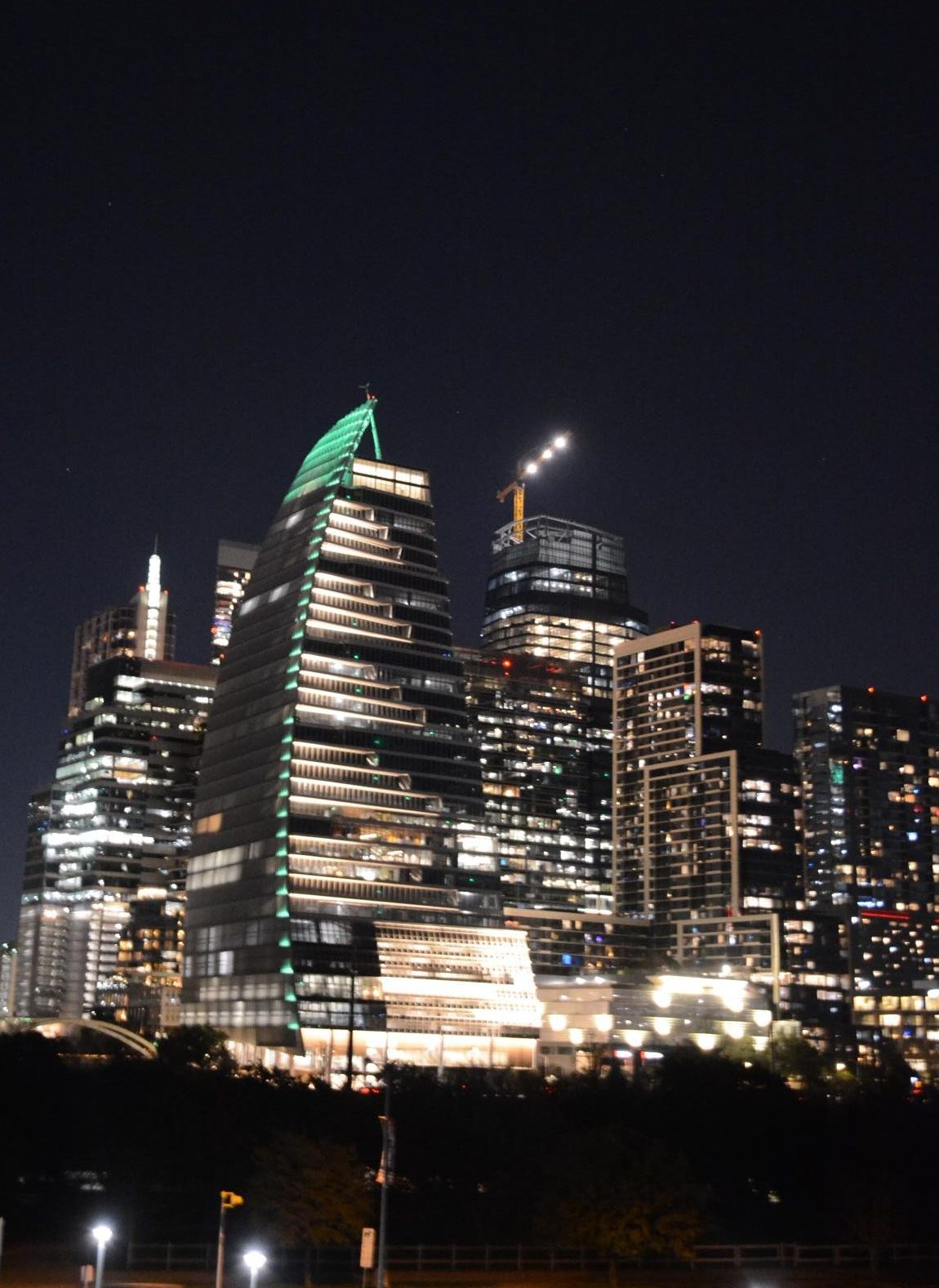 The Austin skyline at night makes it nearly impossible to see any celestial objects except for the brightest planets and stars.