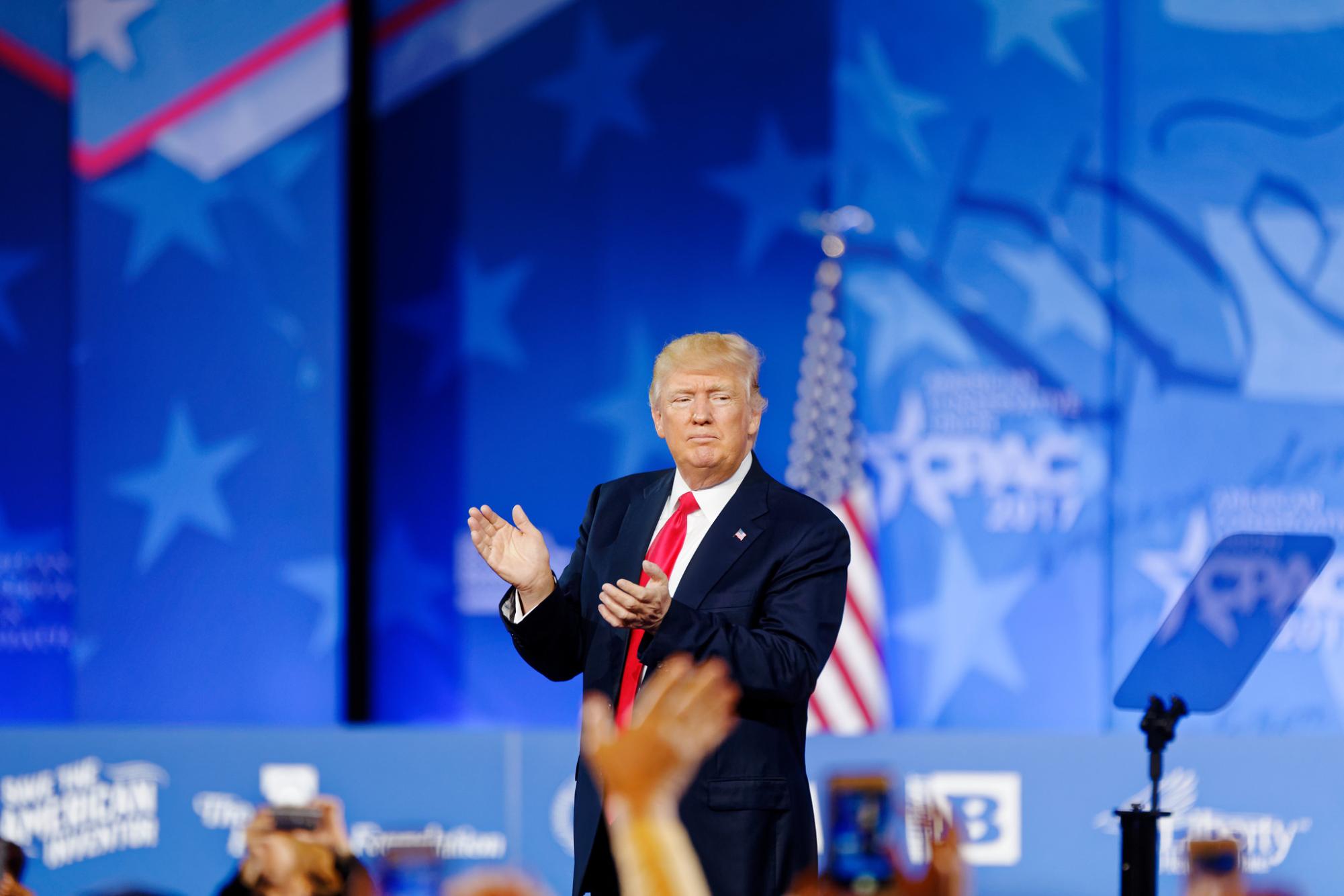 President Trump at CPAC in 2017 during his first term.