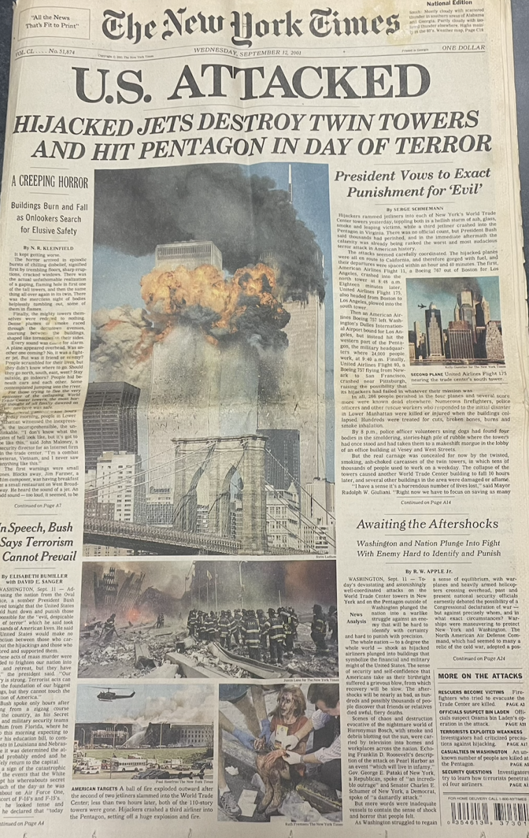 Copy of the New York Times, Sep. 12, 2001