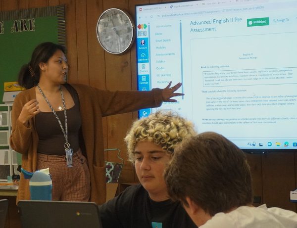 Alexandria Buzzard teaches her second period Advanced English II class. 