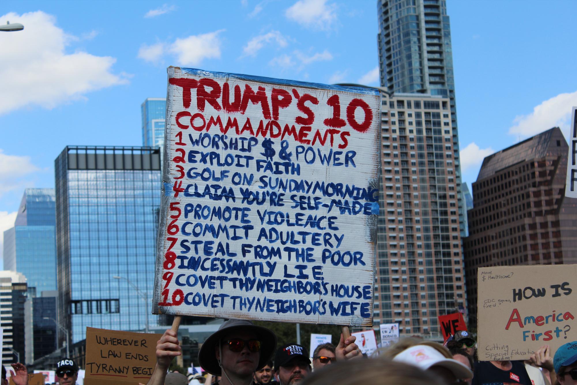 Austin's downtown skyline during the protest.