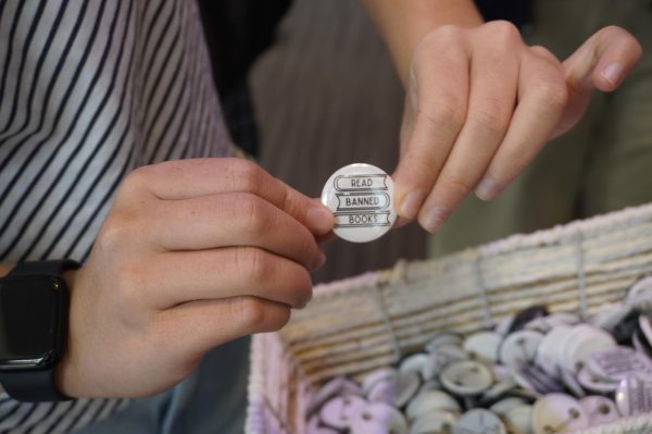 McCallum's Banned Books Club created pins to hand out during the event.