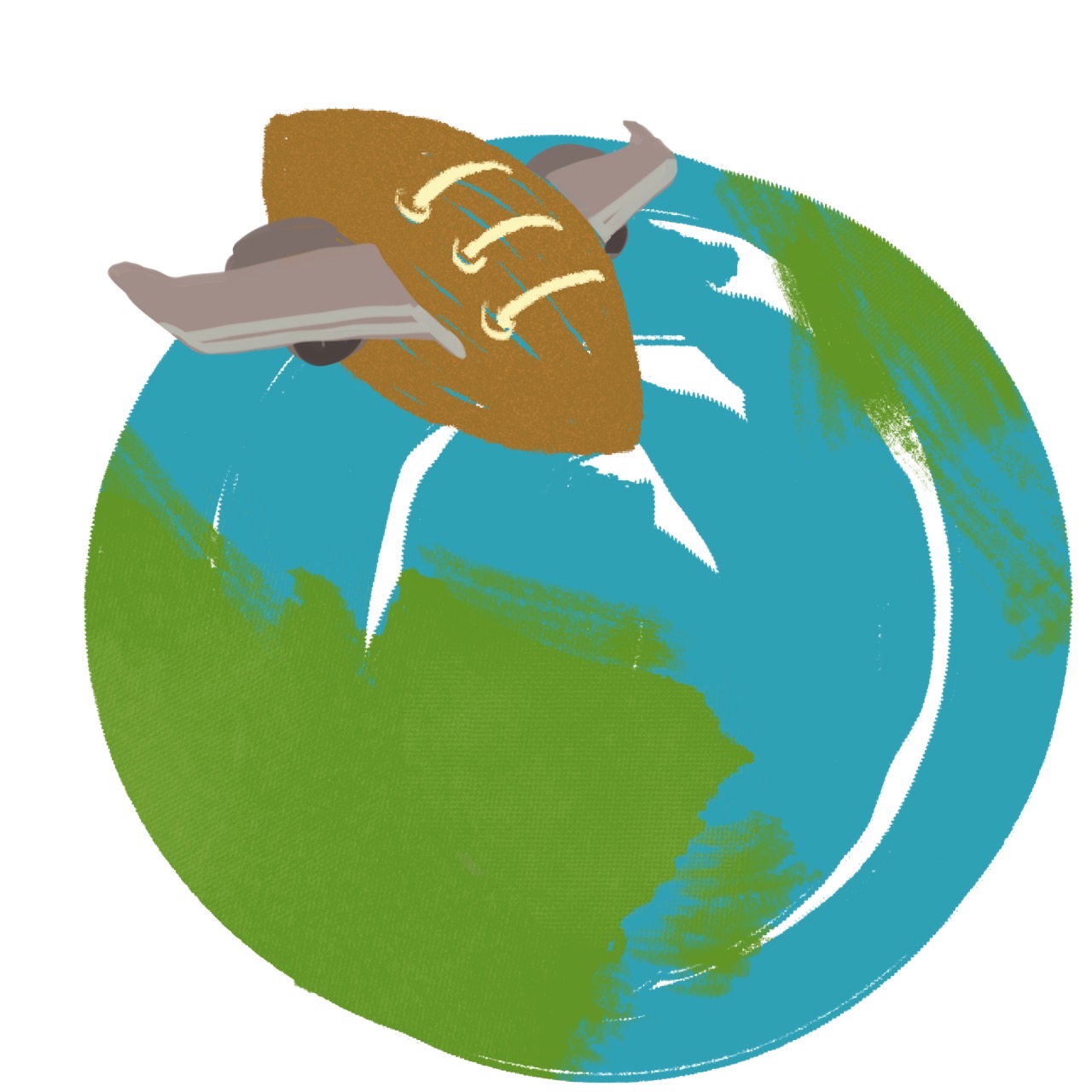 Airplane flies over the globe. Graphic by Carlo Hinsdale.