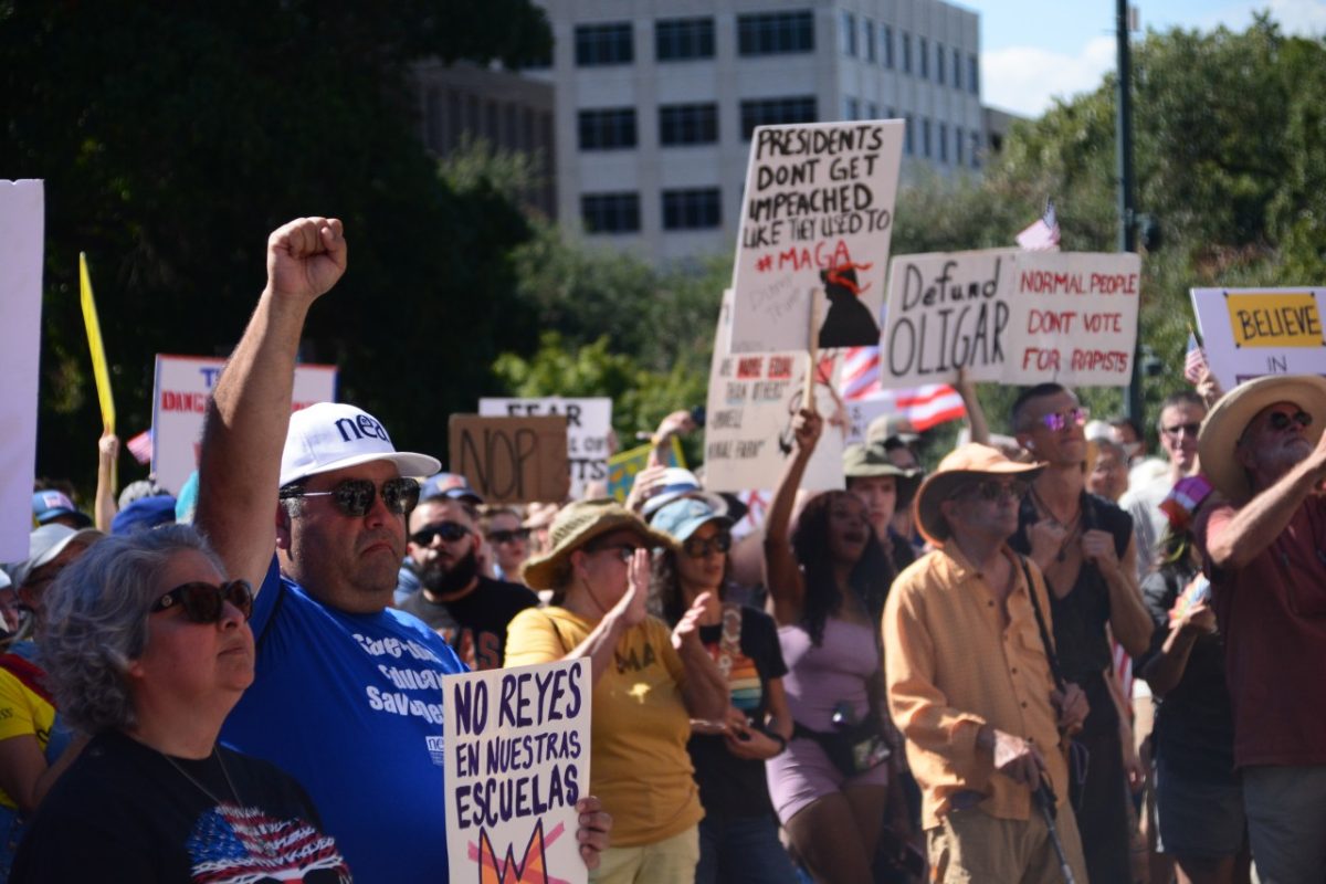 Protestors rallying during the No Kings Protest at the Capitol on Oct. 18, 2025.