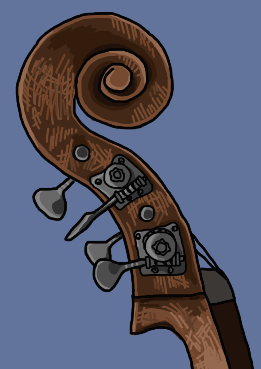 Image of a bass set against a blue background. Graphic by Zanna Allen.
