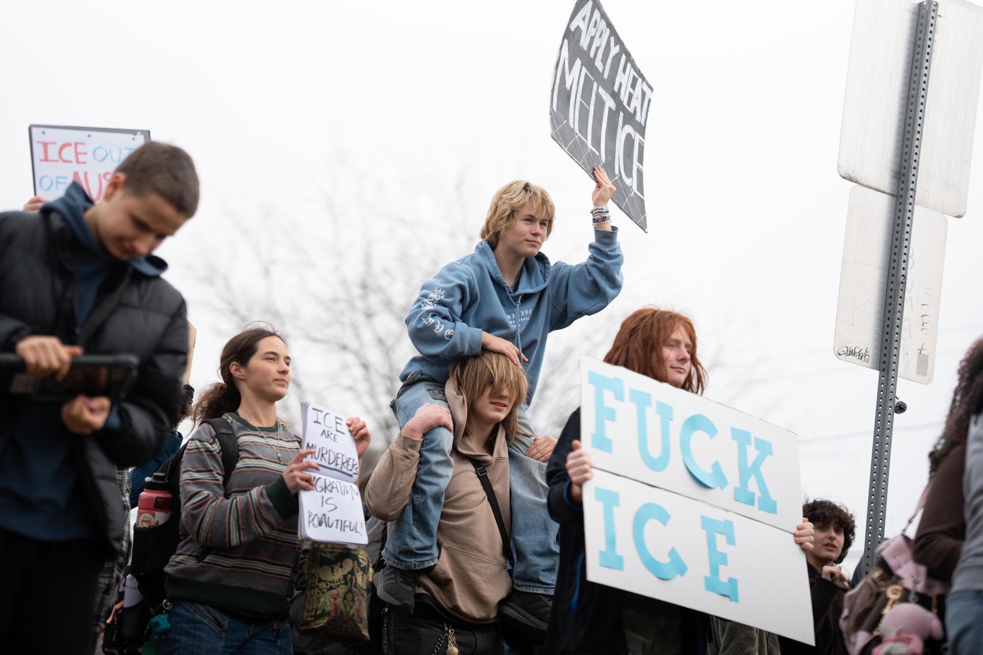 On Friday, Jan 30, approximately 500 students, armed with homemade signs, left their classes to join the protest against ICE put on by the McCallum Democratic Young Socialists. 