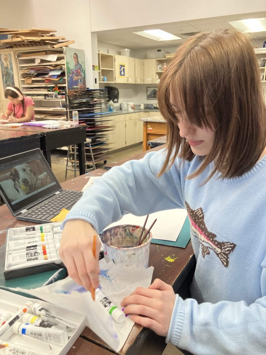 Junior Lydia Shub works on her pet portrait.
