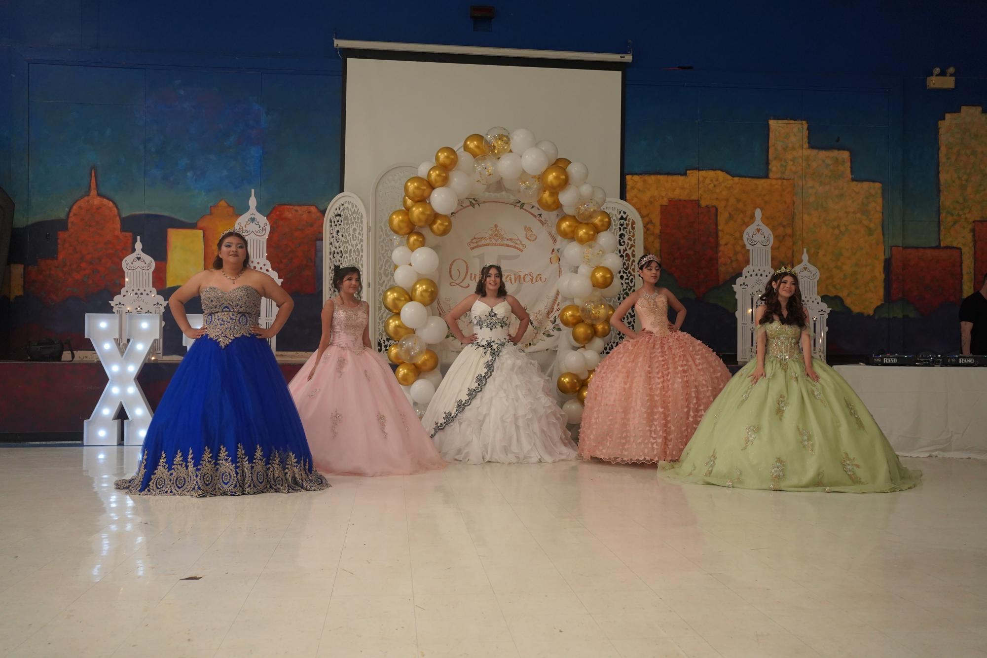 The five Quinceañeras lined up for photos after the Waltz.