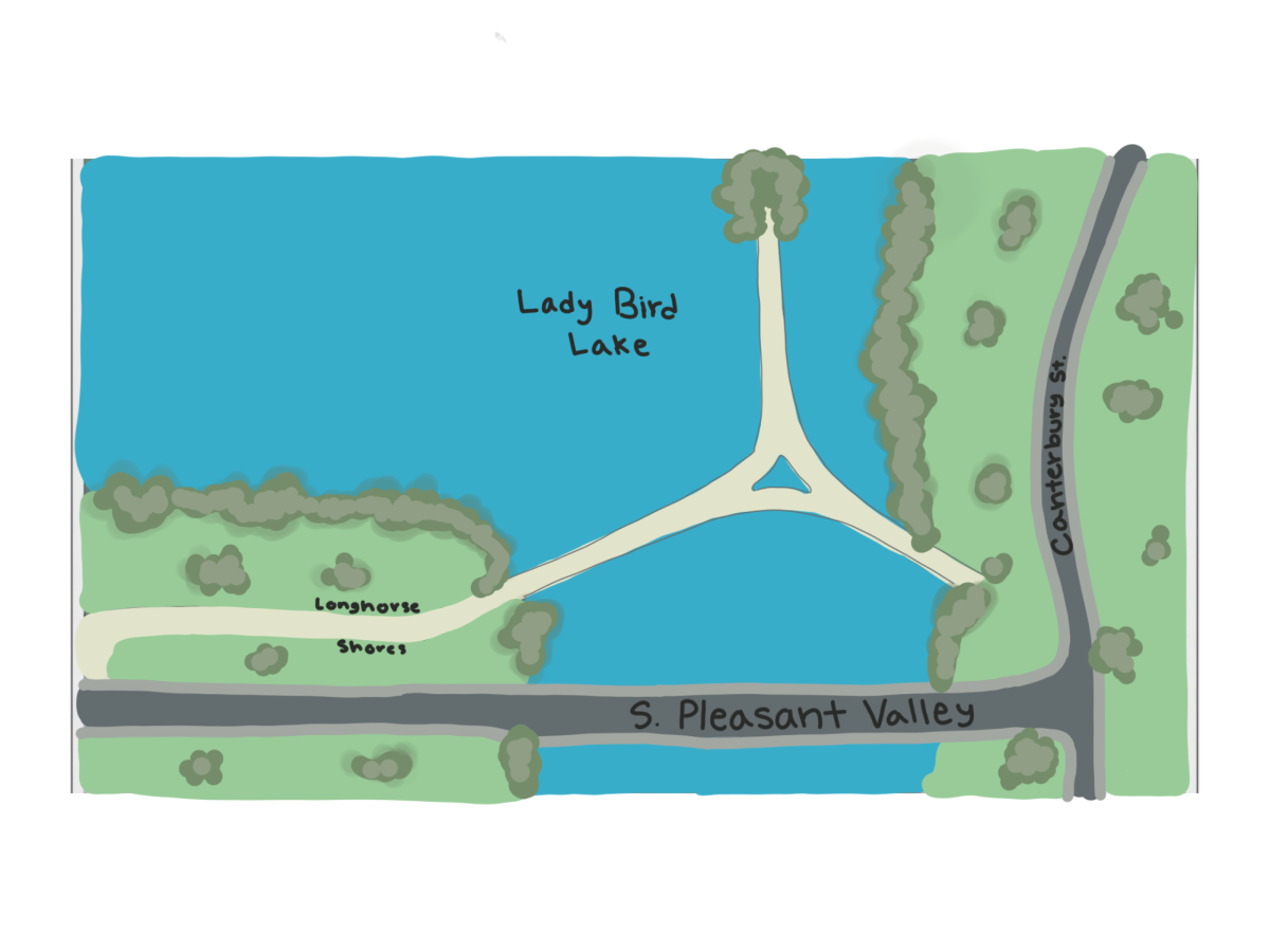 Loose map sketch of wishbone bridge and surrounding streets. Drawn by Isa Truan. 